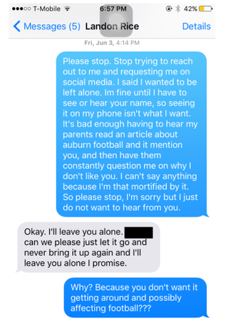 Illustration for article titled Text Messages Show Ex-Auburn Football Player Saying "I'm Sorry" To Woman Who Said He Raped Her